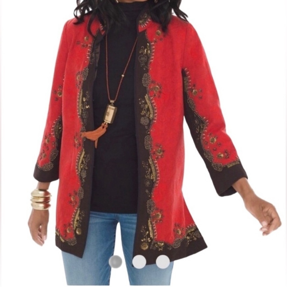 Chico’s Limited Edition Goji Berry Heritage Beaded Jacquard jacket